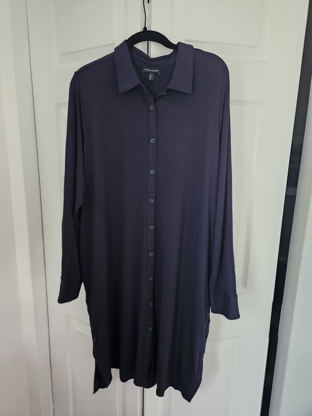 Universal Standard Navy Blue Jersey Button-Up Shirt Dress